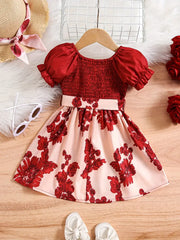 Short Sleeve Flower Print Tunic Casual & Elegant Dress