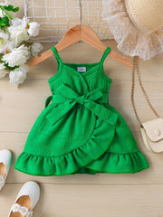 Sleeveless Summer Princess Green Jacquard Fabric Dress