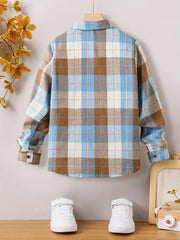 Casual Orange Plaid Long Sleeve Button-Up Shirt