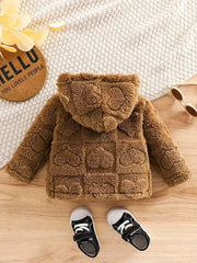 Plush Hooded Jacket With Heart Pattern