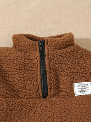 2pcs Set Zipper Half-Open Collar Top & Elastic Waist Cuffed Pants