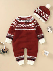 Newborn Infant Geometric Pattern Sweater Romper