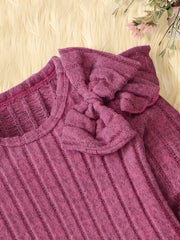 Solid Color Ruffled Sleeve Long Sleeve Dress with Bow Detail