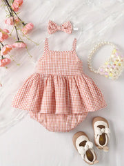 Adorable Summer Plaid Suspender Rompere