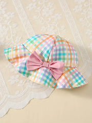 2pcs Sleeveless Plaid Romper & Bow Hat Set