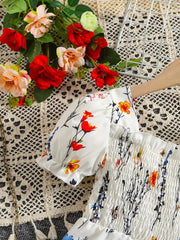Floral Print Summer Jumpsuit with Puff Sleeves