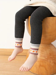 Fleece Warm Stretch Soft Leggings Stripes Heart Print Tights