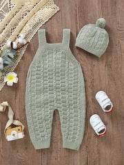 2pcs  Acrylic Knit Crew Neck Jumpsuit Set, with Leggings and Matching Hat