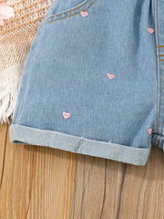 Casual Roll-Up Hem Blue Denim Shorts