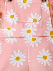 Two-Piece Flutter Sleeve Top with Floral Print & Random Suspender Shorts Set
