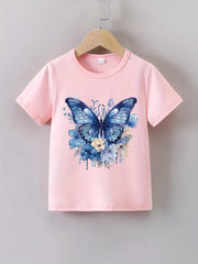 Casual Short Sleeve Summer Butterfly Print T-Shirt