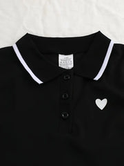 Summer Sleeveless Polo Dress with Heart Print & Stripes