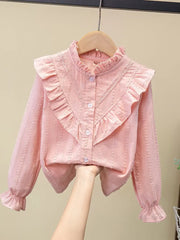 Solid Color Long Sleeve Woven Top Cotton Shirt