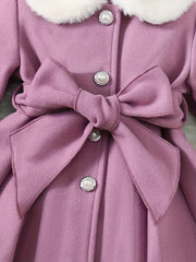 1pc Cute Fuzzy Collar Toddler Coat with Bow Detail