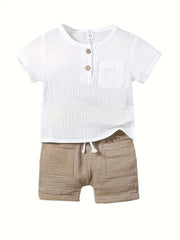2pcs Short Sleeve Shirt Cotton Blend Breathable Summer Set