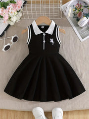 Girls Lapel Sleeveless Preppy Summer Dress