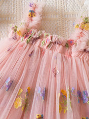 Floral Embroidered Sheer a Non-Stretch Solid Color Princess Ballet Skirt