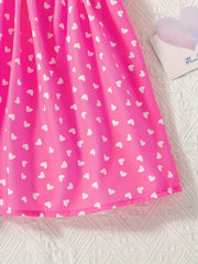 Summer Dress with Ruffled Pink Heart Print Sleeveless Princess Dress