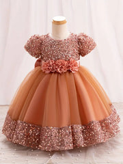 Sparkling Gown 3D Flower Decor Sequins Spliced Flower Dress