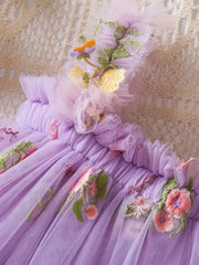 Floral Embroidered Sheer a Non-Stretch Solid Color Princess Ballet Skirt