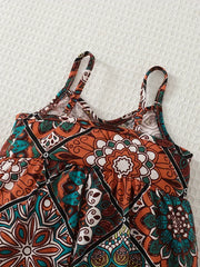 Summer Hip-Hop Ethnic Print Front and Middle Pleated Button Leggings