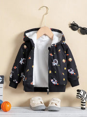 Astronaut & Planets Pattern Hooded Jacket