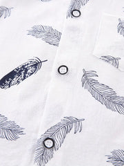 2pcs Set Feather Pattern Short Sleeve Shirt & Shorts