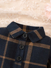 Long Sleeve Waisted Plaid Print Causal & Cute Dress