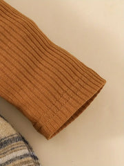 Long-Sleeve Plaid Ribbed Bow Tie Fashion College Style Dress + Headband Set