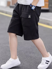2pcs Elastic Waist Solid Cotton Shorts