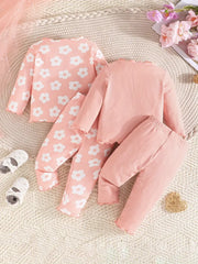 Adorable Floral Print & Solid Color 4pcs Set