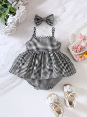 Adorable Summer Plaid Suspender Rompere