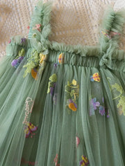 Floral Embroidered Sheer a Non-Stretch Solid Color Princess Ballet Skirt
