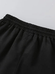 Pockets Elastic Waist Casual Loose Trouser