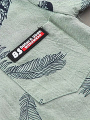 2pcs Set Feather Pattern Short Sleeve Shirt & Shorts