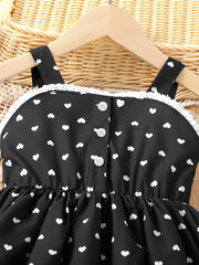 Summer Dress with Ruffled Pink Heart Print Sleeveless Princess Dress