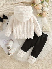 Bow Hooded Top and Trousers Two-Piece Combination Set