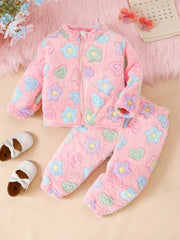 1 Set Cute Floral Pattern Baby Girl Fleece Set