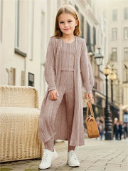 3pcs Girls Long Sleeve Shawl Knit Cardigan + Top + Leggings