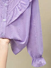 Solid Color Long Sleeve Woven Top Cotton Shirt