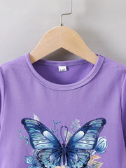 Casual Short Sleeve Summer Butterfly Print T-Shirt