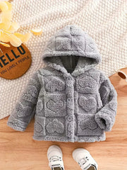 Plush Hooded Jacket With Heart Pattern