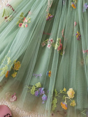 Floral Embroidered Sheer a Non-Stretch Solid Color Princess Ballet Skirt