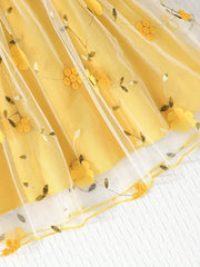 Elegant Yellow Floral Chiffon Dress