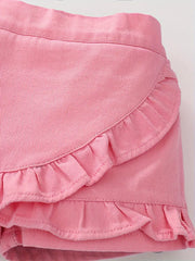 Pleated Ruffle Hem Tiered Skort Solid Color Skirt