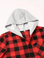 Long Sleeve Hoodie Button Down Plaid Shirts