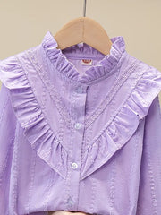 Solid Color Long Sleeve Woven Top Cotton Shirt