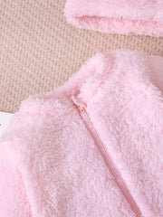 Plush Winter Warm Zipper Romper with Matching Hat
