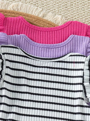 3pcs Basic Crew Neck Striped Vest