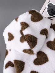 Autumn-Winter Heart Plush Hooded Long-Sleeve Bodysuit
